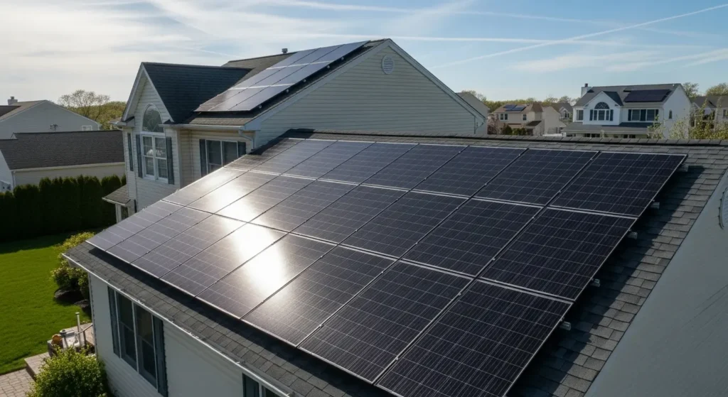 Solar panel installation on Long Island home roof by solaropower