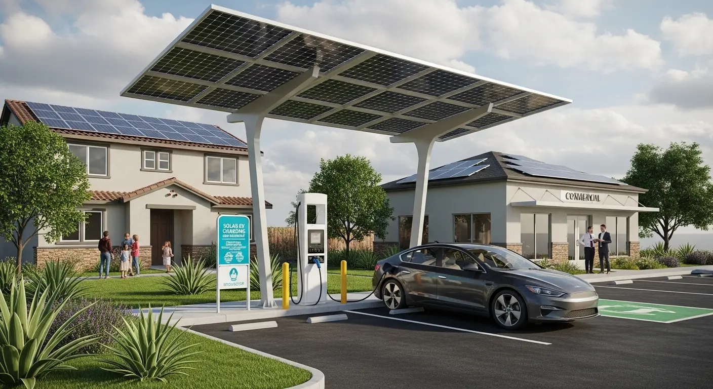 Car charging stations Long Island - EV charger installed at home with solar panels