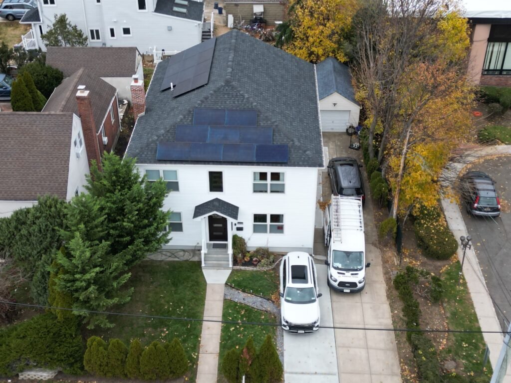 Diagram showing how does solar EV charging work with rooftop panels and a home charger by solaropower